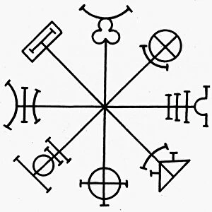 RHUMB OF HEAVEN. Symbol composed of eight signs taken from a French calendar