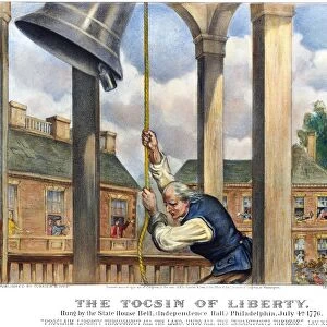 Ringing the Liberty Bell at the State House in Philadelphia, Pennsylvania, on 4 July 1776. Lithograph, 1876, by Currier & Ives