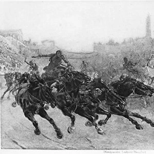 A ROMAN CHARIOT RACE. A Roman chariot race during the reign of Emperor Trajan