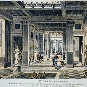 ROMAN HOUSE INTERIOR. Interior of a rich Roman house: line engraving, late 19th century
