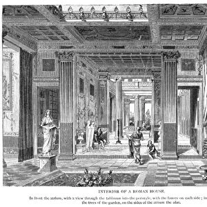 ROMAN VILLA. Interior of a Roman house: line engraving, late 19th century
