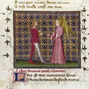 ROMANCE OF THE ROSE. Love Speaks to the Lover. Manuscript illumination, French, 1487-1495