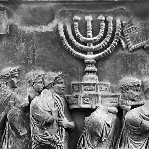 ROME: ARCH OF TITUS. Detail of the relief on the Arch of Titus, depicting Roman soldiers bearing away the plundered treasures of the Temple of Jerusalem during the Siege of Jerusalem, 70 A. D