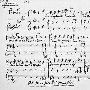 ROSSINI: MANUSCRIPT PAGE. Gioacchino Rossinis Mi lagnero tacendo, 1830