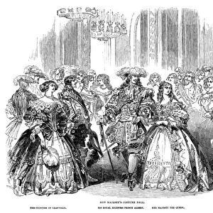 ROYAL COSTUME BALL, 1851. Queen Victoria and Prince Albert (center) at the Queens costume ball