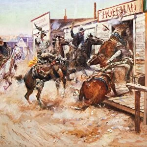 RUSSELL COWBOY ART, 1909. In Without Knocking. Oil on canvas, 1909, by Charles Russell