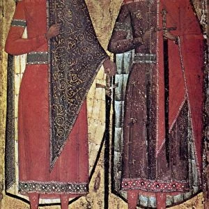 RUSSIA: SAINTS ICON. Kievan Rus saints Boris and Gleb, sons of Vladimir I (956-1015). Contemporary Russian icon