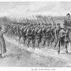 RUSSIAN IMPERIAL GUARD. Infantry of the Russian Imperial Guard. Wood engraving, 1890, after Thure de Thulstrup