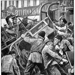 RUSSIAN REVOLUTION OF 1905. Cossacks attacking St
