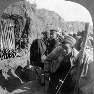 RUSSO-JAPANESE WAR, c1904. Japanese soldiers in a large trench in Manchuria, China