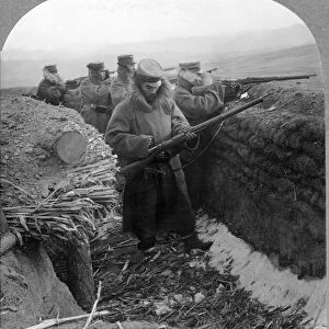 RUSSO-JAPANESE WAR, c1905. Japanese soldiers firing on Russian enemies from bomb proof trenches