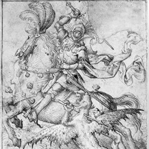 SAINT GEORGE & THE DRAGON. Saint George slaying the Dragon. Drawing by the Master of Absalom