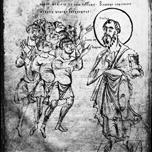 SAINT PAUL (d. 67 A. D. ). Apostle to the Gentiles. The mocking of Paul. Drawing from a codex