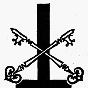 SAINT PETER. Inverted cross and keys, symbol of Saint Peter