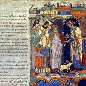 SAMUEL. Hannah presenting Samuel to Eli (I Samuel 1: 25): miniature from English Bible