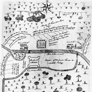 SAN ANTONIO, TEXAS, c1730. Map showing the earliest settlements in the area of San Antonio, Texas