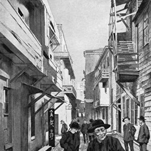SAN FRANCISCO: CHINATOWN. A typical alley in Chinatown, San Francisco. Lithograph, 1895