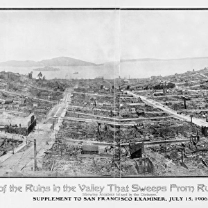SAN FRANCISCO EARTHQUAKE, 1906. The ruins of San Francisco from Russia Hill to
