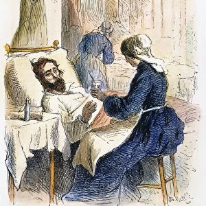 Scene in a Union Army hospital during the American Civil War: contemporary colored engraving