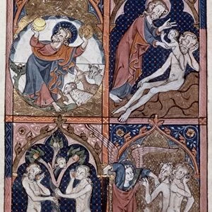 SCENES FROM GENESIS. Creation, Birth of Eve, Fall, and Expulsion: illuminations from an English Psalter