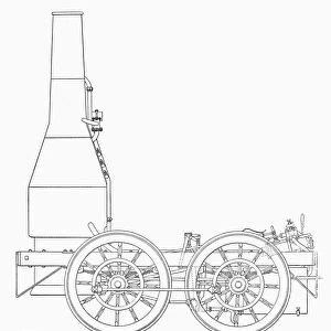 Schematic drawing of the Best Friend of Charleston, first locomotive built in the United States for regular service on a railway, beginning in 1830