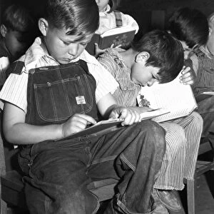 SCHOOLCHILDREN, 1941. The farm workers camp in Caldwell, Idaho, photographed by