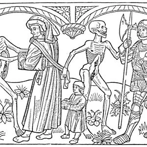 SCHOOLMASTER AND SOLDIER. Woodcut from the Latin editon of The Dance of Death