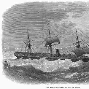 SCREW STEAMSHIP, 1870. The Missing Screw-Steamer City of Boston. Wood engraving, English, 1870