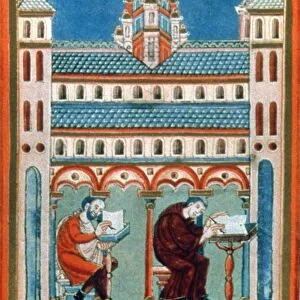 SCRIPTORIUM, c1040. Scriptorium of the Abbey of Echternach. Manuscript illumination