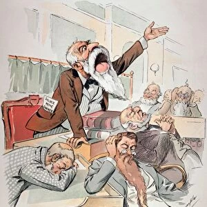 SENATE CARTOON, FREE SILVER. Senatorial Courtesy. U. S. Senator making an impassioned and ignored plea for Free Silver one month after repeal of the Sherman Silver Purchase Act. American cartoon by Louis Dalrymple, 1893