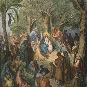 The Sermon on the Mount (Matthew 6: 28, 29). Color engraving after Gustave Dor
