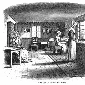 SHAKER WOMEN AT WORK 1875. Wood engraving, 1875