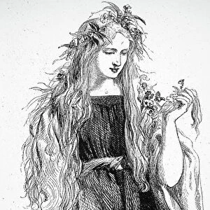 SHAKESPEARE: HAMLET. Ophelia, gone mad, distributes flowers (Act IV, Scene V). Wood engraving after Sir John Gilbert (1817-1897) for William Shakespeares play