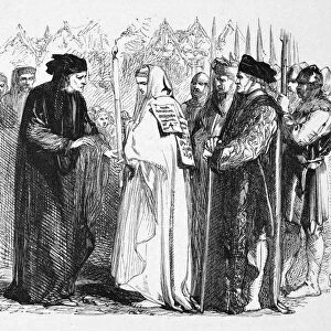 SHAKESPEARE: HENRY VI. Part II. Eleanor, Duchess of Gloucester, publicly charged with witchcraft (Act II, scene IV). Wood engraving after Sir John Gilbert (1817-1897) for William Shakespeares Henry VI