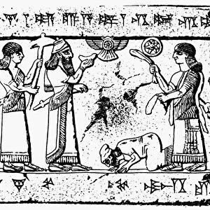 SHALMANESER III & JEHU. Scene on the Black Obelisk of Shalmaneser III, showing