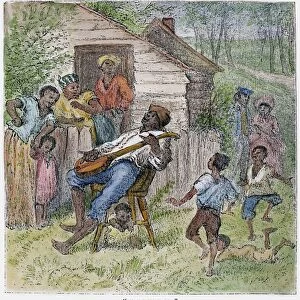 SHARECROPPERS, 1876. In Ole Virginny. Black sharecroppers on a farm in Virginia. Wood engraving, American, 1876