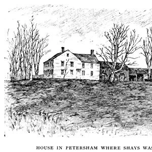 SHAYS REBELLION, 1787. The farm at Petersham, Massachusetts, where Daniel Shays was captured, 4 February 1787. Wood engraving, late 19th century