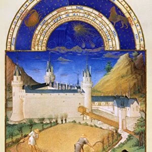 Shearing sheep and reaping wheat in July: illumination from the 15th century manuscript of Tres Riches Heures of Jean, Duke of Berry