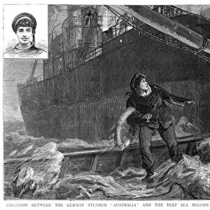 SHIPWRECK, 1887. Sailor John White (also shown in inset at upper left) standing