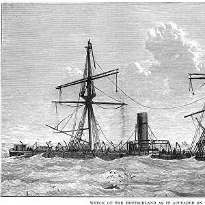 SHIPWRECKS, 1875. The wreck of the Deutschland, inspiration of Gerard Manley Hopkins poem. Line engraving, English, 1875