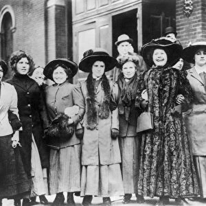 SHIRTWAIST STRIKE OF 1909. Women workers of shirtwaist factories on strike in New York City