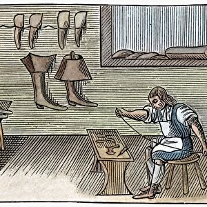 SHOEMAKER, 17th CENTURY. Woodcut from the 1659 English edition of Comenius Orbis