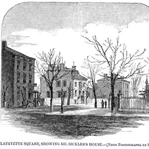 SICKLES HOUSE. Daniel Edgar Sickles (1825-1914). American politician and soldier. View of Sickles house on Lafayette Square, Washington, D. C. Wood engraving, 1859