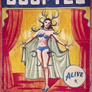 SIDESHOW POSTER, c1955. American sideshow poster featuring Booptee, the antlered pin-up girl, c1955