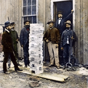 SILVER MINING, c1880. A stack of silver ingots at Leadville, Colorado, c1880