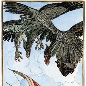 SINBAD THE SAILOR, 1898. Two rocs, the legendary birds of Arabian literature, destory