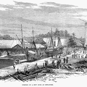 SINGAPORE, 1869. Opening of a new dock in Singapore. Line engraving, 1869