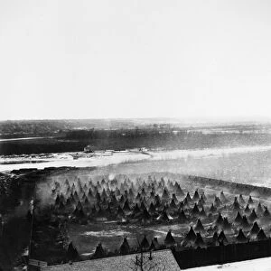 SIOUX UPRISING, 1862. Sioux prison camp on the Minnesota River near Fort Snelling, Minnesota, following the Sioux Uprising of 1862. Photographed by Benjamin Franklin Upton, c1862