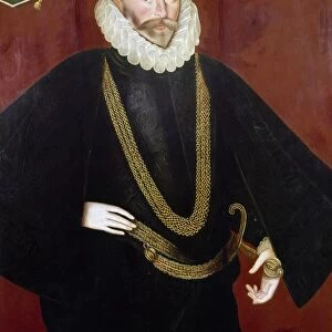 SIR JOHN HAWKINS (1532-1595). English admiral. Oil painting, c1591