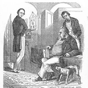 Sitting for a daguerreotype. Engraving from a contemporary English newspaper